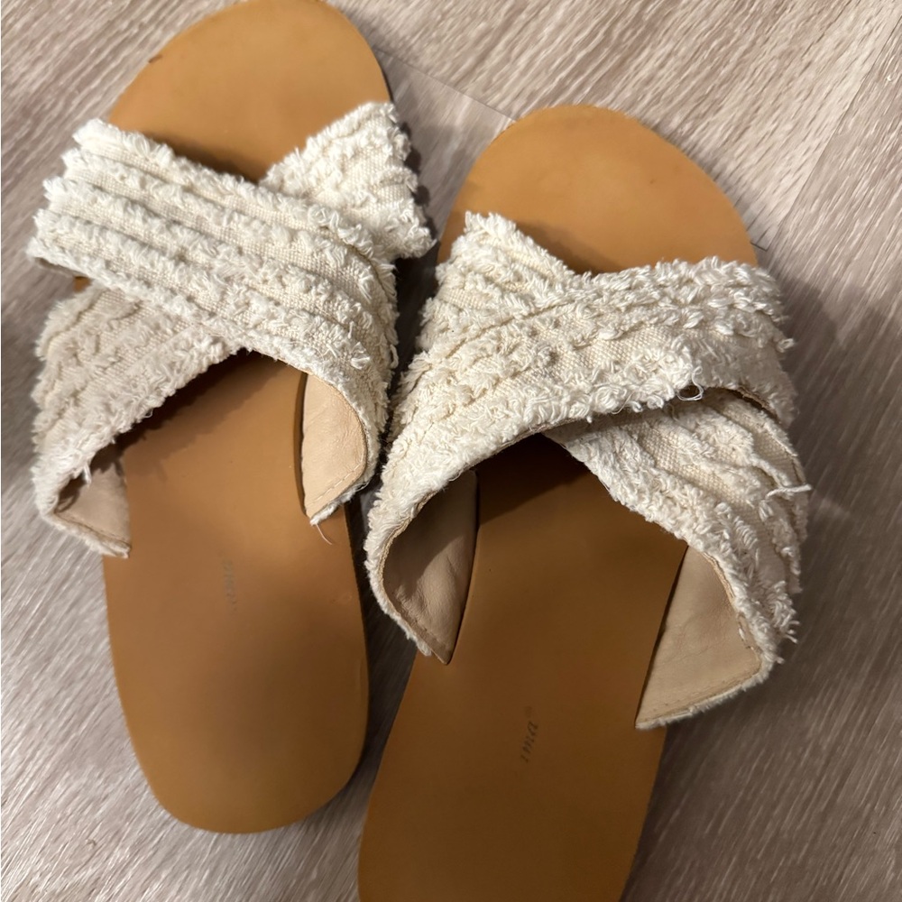 Lola Cream Textured Slide Sandals